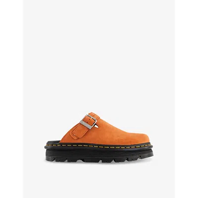 Dr. Martens' Womens Orange Zest Zebzag Platform Suede Mules