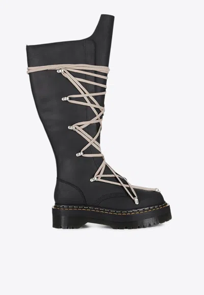Dr. Martens X Rick Owens 1b60 Quad Sole Pentalace Mid-calf Boots In Black