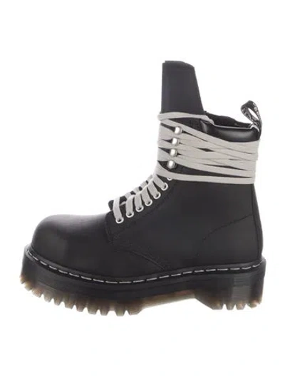 Pre-owned Dr. Martens X Rick Owens Leather Combat Boots In Blue