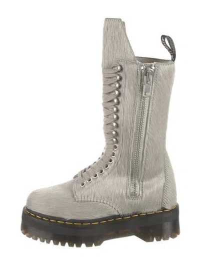Pre-owned Dr. Martens X Rick Owens Ponyhair Colorblock Pattern Combat Boots In Neutral