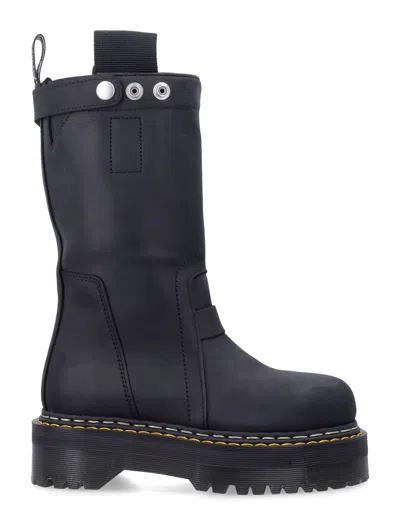 Dr. Martens X Rick Owens Rick Owens X Dr Martens Leather Pull-on Mini Shaft Boots With Quad Platform Sole In Black