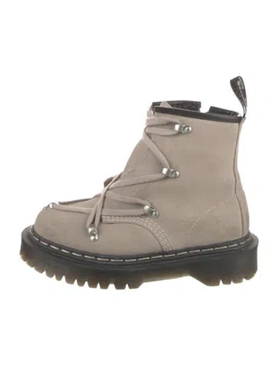 Pre-owned Dr. Martens X Rick Owens Suede Combat Boots In Gray