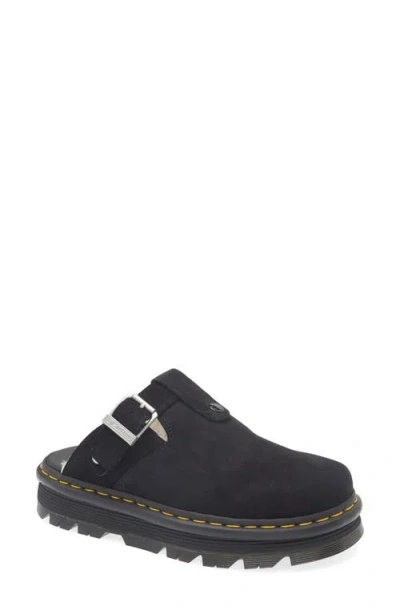 Dr. Martens Black Zebzag Suede Slingback Platform Mules In Black Bronx Suede