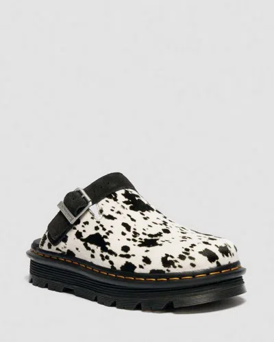 Dr. Martens Zebzag Dalmatian Hair On Leather Platform Mules In White