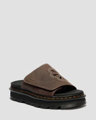 Dr. Martens Zebzag Flower Crazy Horse Leather Slides In Brown
