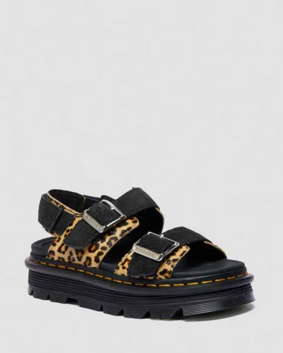 Dr. Martens Zebzag Leopard Hair On Leather Sandals In Brown