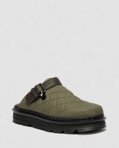 Dr. Martens Zebzag Quilted Canvas Platform Mules In Green