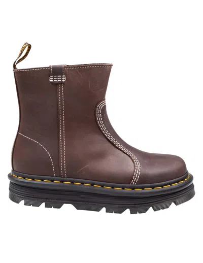 DR. MARTENS ZEBZAG RIGGER LEATHER ANKLE BOOT, BROWN