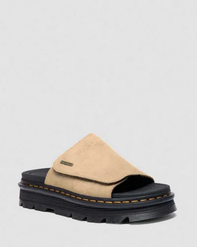Dr. Martens Zebzag Suede Platform Slides In Nude