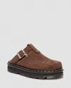 Dr. Martens Brown Zebzag Suede Slingback Platform Mules In Brown