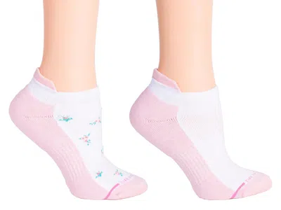 Dr Motion Dr. Motion Floral Bud & Solid No Show Socks 2 Pack In Pink