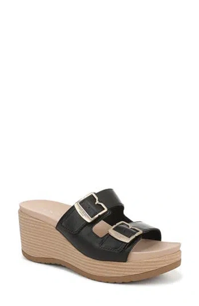 Dr. Scholl's Women's Cali Breeze Slide Wedge Sandals In Black Faux Leather