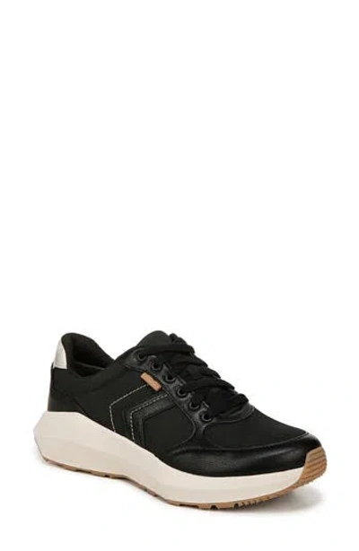 Dr. Scholl's Women's Hannah Retro Sneakers In Black Faux Leather,fabric