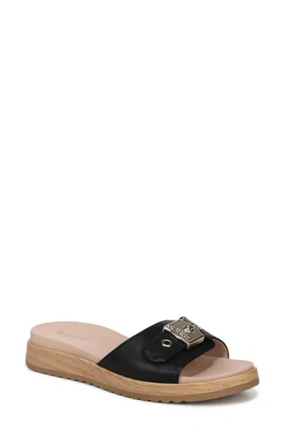 Dr. Scholl's Women's Icon Now Round Toe Slide Sandals In Black Faux Leather