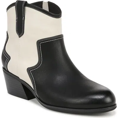 Dr. Scholl's Women's Lasso Western Booties In Black,off White Faux Leather