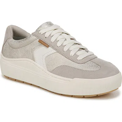 Dr. Scholl's Women's Time Off Win Lace Up Platform Sneakers In Oyster Faux Leather,microfiber