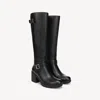 Dr. Scholl's Prairie Boots Women's Black Leather Block Heel Knee High Rhs6024 In Black