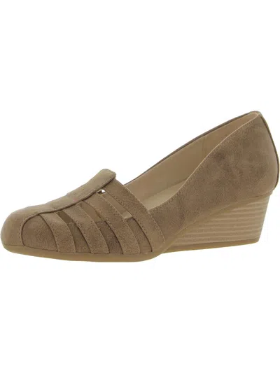 Dr. Scholl's Shoes Be Free Womens Faux Leather Slip-on Wedge Heels In Beige