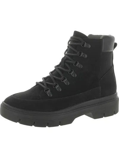 Dr. Scholl's Shoes Canyon Womens Faux Suede Lug Sole Combat & Lace-up Boots In Black