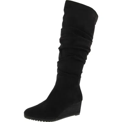 Dr. Scholl's Shoes Central Womens Faux Suede Wedge Knee-high Boots In Black