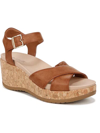 Dr. Scholl's Shoes Citrine Sun Womens Faux Leather Slingback Wedge Sandals In Multi