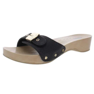 Dr. Scholl's Shoes Classic Womens Faux Leather Slide Sandals In Black