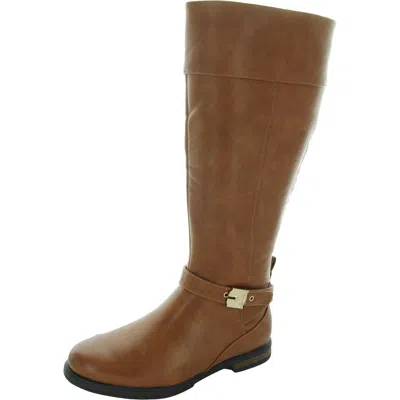 Dr. Scholl's Shoes Hello Rider Womens Wide Calf Faux Leather Motorcycle Boots In Gold