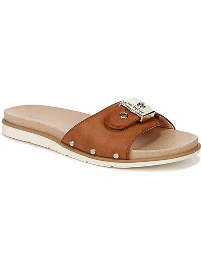 Dr. Scholl's Shoes Nice Iconic Womens Faux Leather Slip On Slide Sandals In Gold