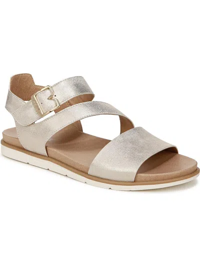 Dr. Scholl's Shoes Nicely Fun Womens Faux Leather Cushioned Slingback Sandals In Gold