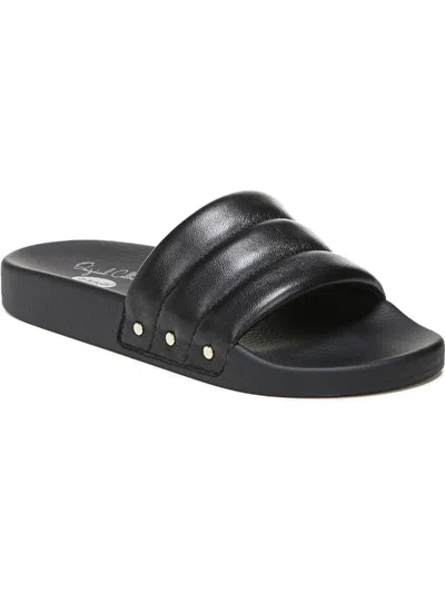 Dr. Scholl's Shoes Pisces Chill Womens Leather Slip On Slide Sandals In Black
