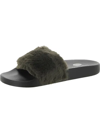 Dr. Scholl's Shoes Pisces Cozy Womens Faux Fur Slip On Slide Sandals In Green