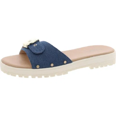 Dr. Scholl's Shoes Think Iconic Womens Faux Leather Slip On Slide Sandals In Blue