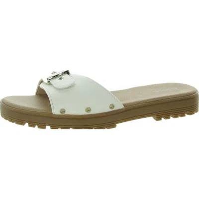 Dr. Scholl's Shoes Think Iconic Womens Faux Leather Slip On Slide Sandals In White