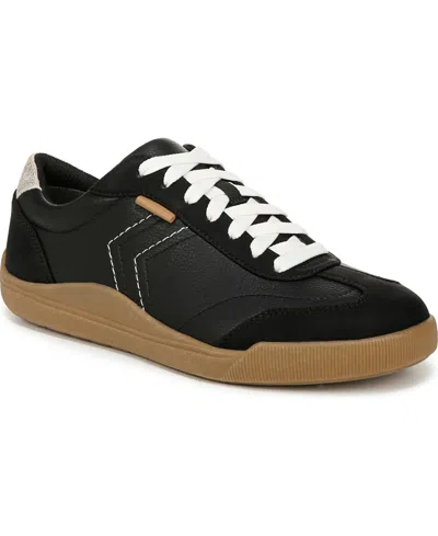 Dr. Scholl's Women's Be True Court Inspired Lace Up Sneakers In Black Faux Leather,microfiber