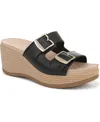 Dr. Scholl's Women's Cali Breeze Slide Wedge Sandals In Black Faux Leather