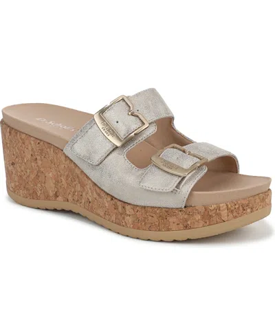 Dr. Scholl's Women's Cali Breeze Slide Wedge Sandals In Light Gold Faux Leather
