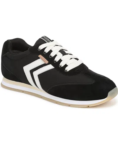 Dr. Scholl's Women's Comeback Closed Round Toe Lace Up Sneakers In Black Suede,nylon Fabric