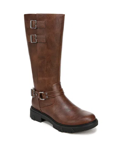 Dr. Scholl's Women's Headstart Moto Lug Sole Knee-high Boots In Chestnut Faux Leather
