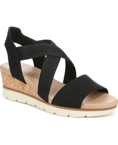 Dr. Scholl's Women's Just Cute Strappy Wedge Sandals In Black Microfiber