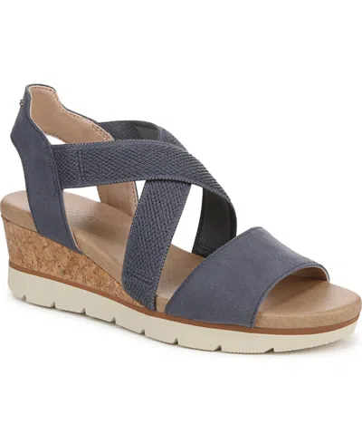 Dr. Scholl's Women's Just Cute Strappy Wedge Sandals In Oxide Blue Microfiber