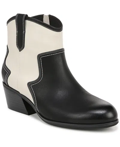 Dr. Scholl's Women's Lasso Western Booties In Black,off White Faux Leather