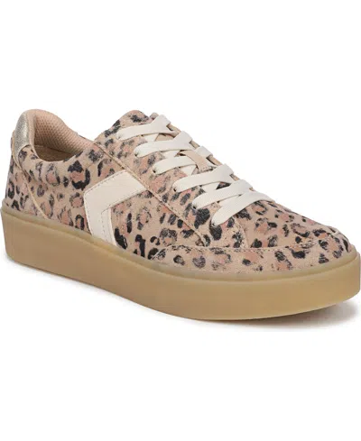Dr. Scholl's Women's Madison-lace Closed Round Toe Lace Up Platform Sneakers In Sand Leopard Print Suede