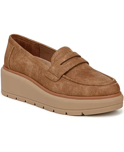 Dr. Scholl's Women's Nice Day Max Platform Lug Sole Loafers In Honey Brown Faux Leather