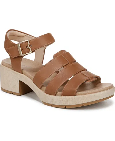 Dr. Scholl's Women's Oh Kay Block Heel Dress Sandals In Honey Brown Faux Leather
