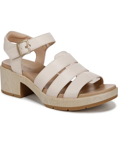 Dr. Scholl's Women's Oh Kay Block Heel Dress Sandals In Sand Dollar Faux Leather