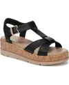 Dr. Scholl's Women's Once Again T-strap Wedge Sandals In Black Faux Leather