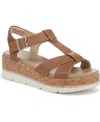 Dr. Scholl's Women's Once Again T-strap Wedge Sandals In Honey Brown Faux Leather