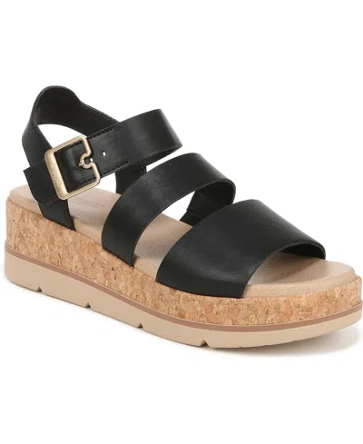Dr. Scholl's Women's Once Twice Espadrille Platform Sandals In Black Faux Leather,cork
