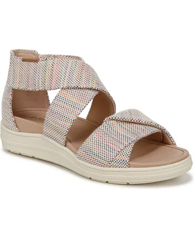 Dr. Scholl's Women's Time Off Fun Ankle Strap Wedge Sandals In Natural Beige Fabric