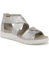 Dr. Scholl's Women's Time Off Fun Ankle Strap Wedge Sandals In Silver Faux Leather